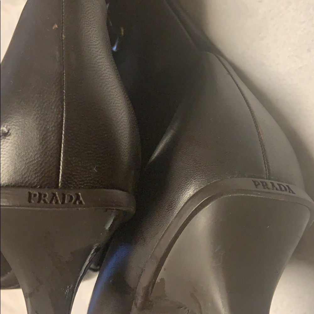 NWOT Prada Logo Brwn W Slvr Kitten Heel Lthr Boots - Picture 4 of 8